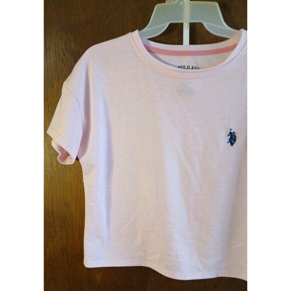 US Polo Assn Cropped T-shirt Pink Blue Logo Womens XS Stretchy Summer Vibes - Picture 4 of 16